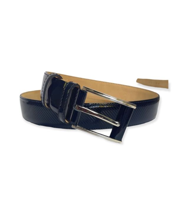Patent Stripe Belt Navy
