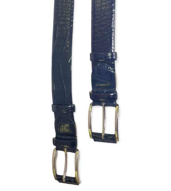 Print Leather Belt Navy