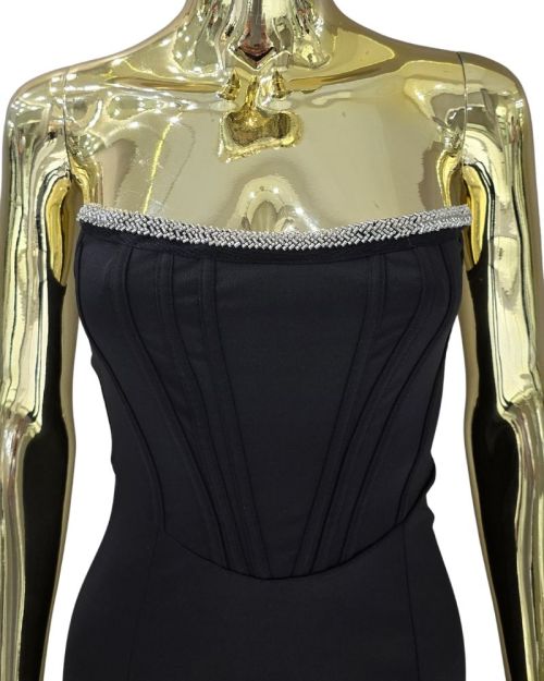 Black Jewel Trim Short Dress