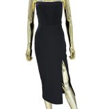 Black Jewel Trim Short Dress